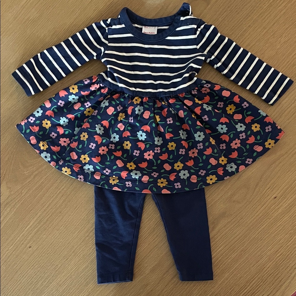 Hanna Andersson baby girl 6-12 month dress and leggings set